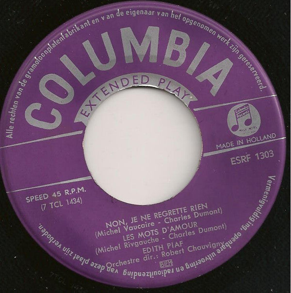 Edith Piaf : Non, Je Ne Regrette Rien (7", EP)