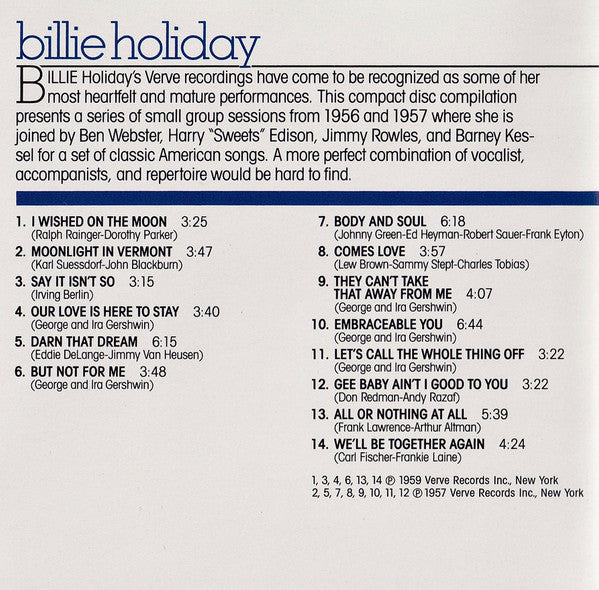 Billie Holiday : The Silver Collection (CD, Comp, RM, RP)