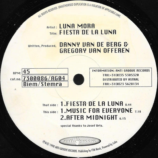 Luna Mora : Fiësta De La Luna (12")