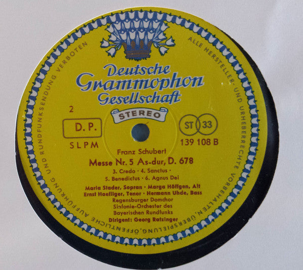 Franz Schubert, Maria Stader, Marga Höffgen, Ernst Haefliger, Hermann Uhde, Regensburger Domchor : Messe Nr. 5 As-Dur D. 678 (LP, Album)