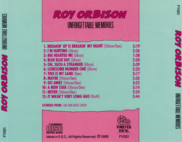 Roy Orbison : Unforgettable Memories (CD, Comp)