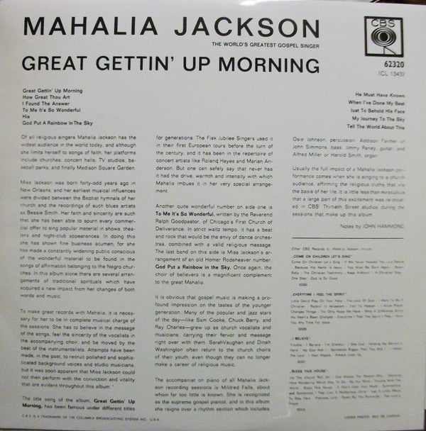 Mahalia Jackson : Great Gettin' Up Morning (LP, Album, Mono)