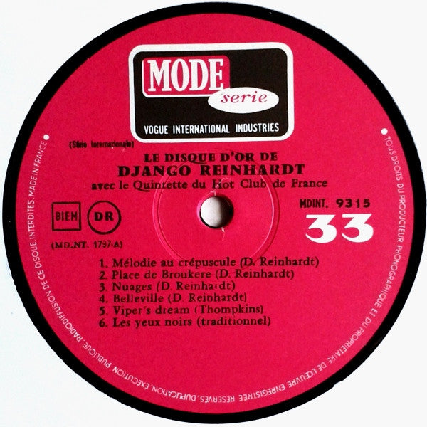 Django Reinhardt Avec Le Quintette Du Hot Club De France* : Le Disque D'Or De Django Reinhardt (LP, Comp, RE)