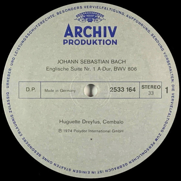 Johann Sebastian Bach, Huguette Dreyfus : Englische Suiten #1 And #2 BWV 806-807 (LP)