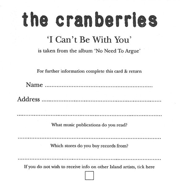 The Cranberries : I Can't Be With You (7", Single, Sil)