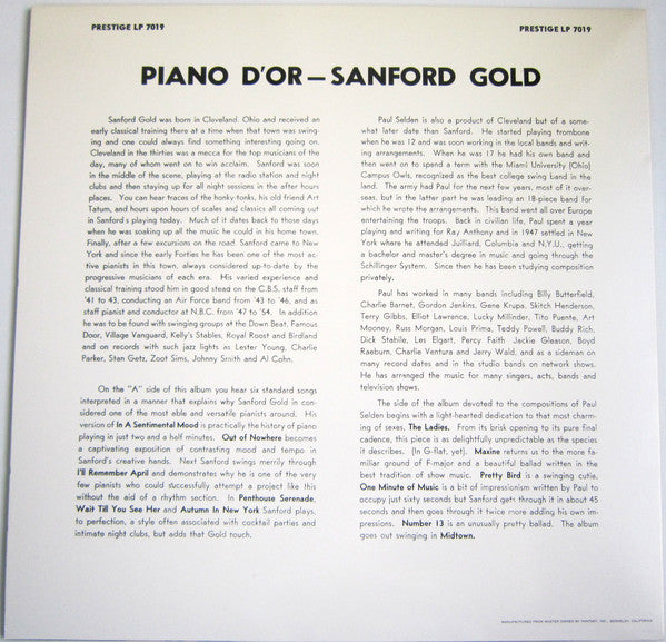 Sanford Gold : Piano d'Or (LP, RE)