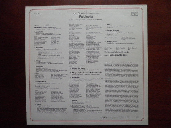 Igor Stravinsky / L'Orchestre De La Suisse Romande, Ernest Ansermet : Pulcinella (LP, Album, RE)