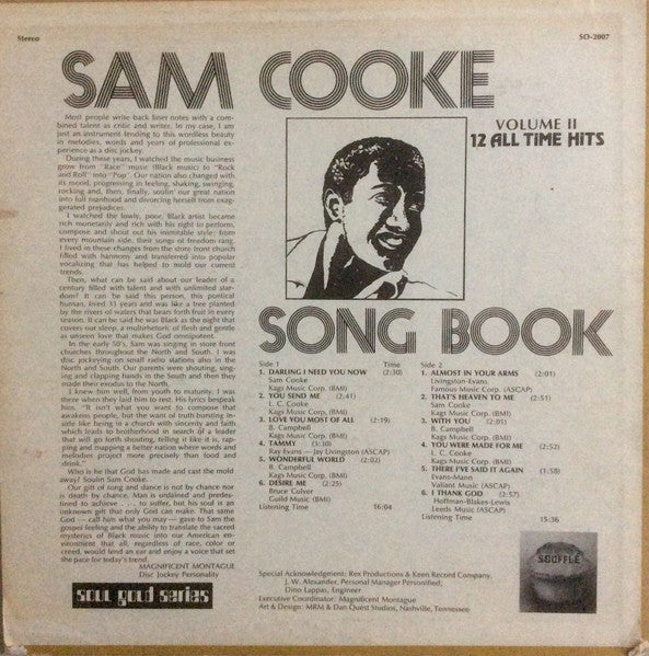 Sam Cooke : Sam Cooke Song Book Volume II -12 All Time Hits (LP, Comp, Mono)