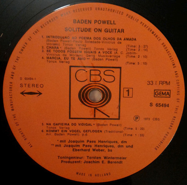 Baden Powell : Solitude On Guitar (LP, Album)