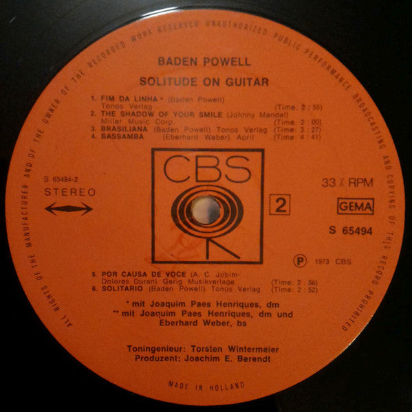 Baden Powell : Solitude On Guitar (LP, Album)