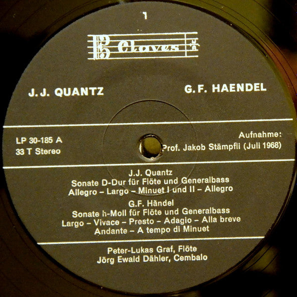 Wolfgang Amadeus Mozart, Johann Sebastian Bach, Georg Friedrich Händel, Johann Joachim Quantz, Peter-Lukas Graf, Jörg Ewald Dähler : Sonatas For Flute & Harpsichord (LP)