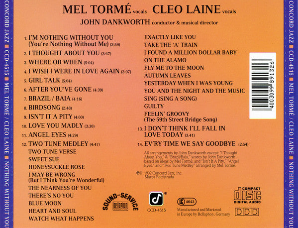 Mel Tormé / Cleo Laine : Nothing Without You (CD, Album)