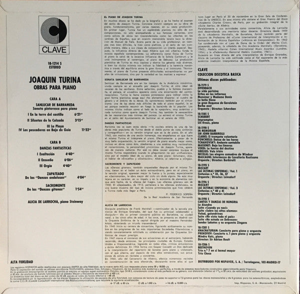 Joaquín Turina - Alicia De Larrocha : Obras Para Piano (LP, Album, RE)