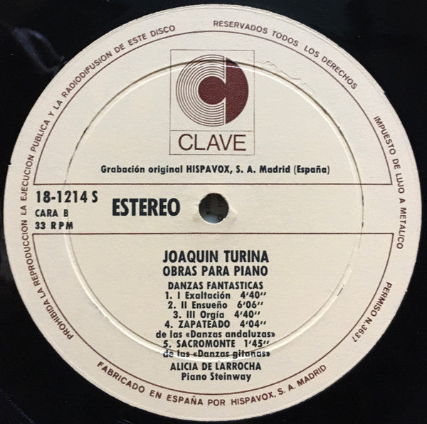 Joaquín Turina - Alicia De Larrocha : Obras Para Piano (LP, Album, RE)