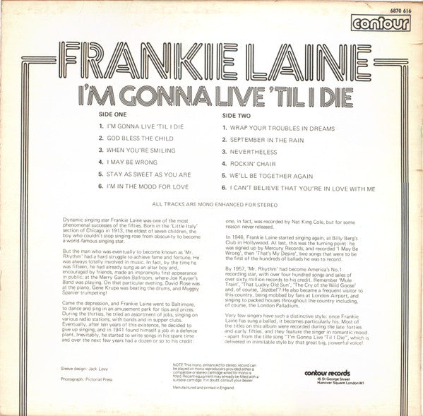 Frankie Laine : I'm Gonna Live 'Til I Die (LP, Comp)