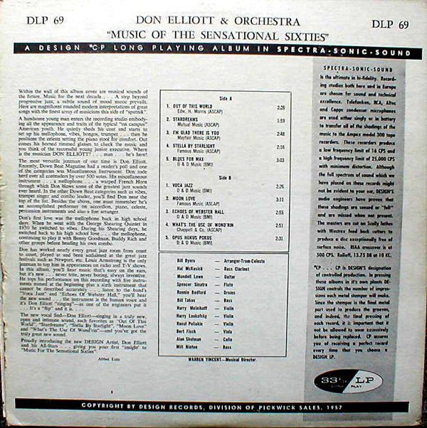 Don Elliott And His Orchestra : Music For The Sensational Sixties (LP, Album, Mono)