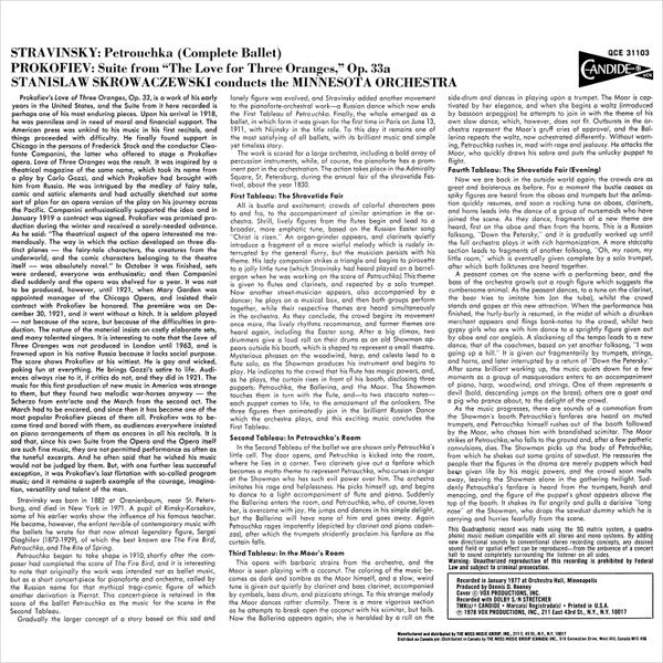 Igor Stravinsky, Sergei Prokofiev, Minnesota Orchestra, Stanislaw Skrowaczewski : Petrouchka / The Love For Three Oranges (Suite) (LP, Quad, DBX)