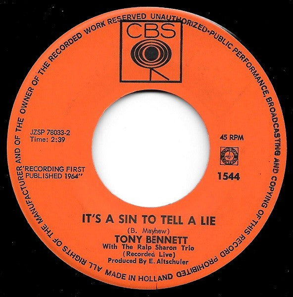 Tony Bennett : A Taste Of Honey / It's A Sin To Tell A Lie (7", Single)