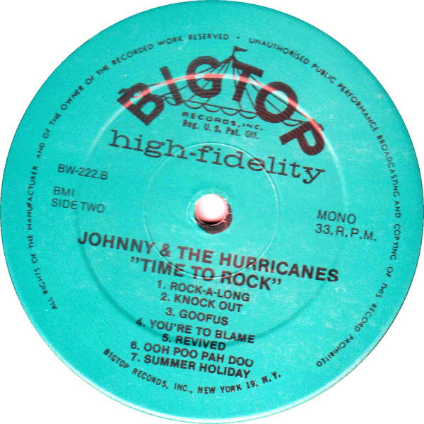 Johnny And The Hurricanes : Time To Rock (LP, Album, Mono)