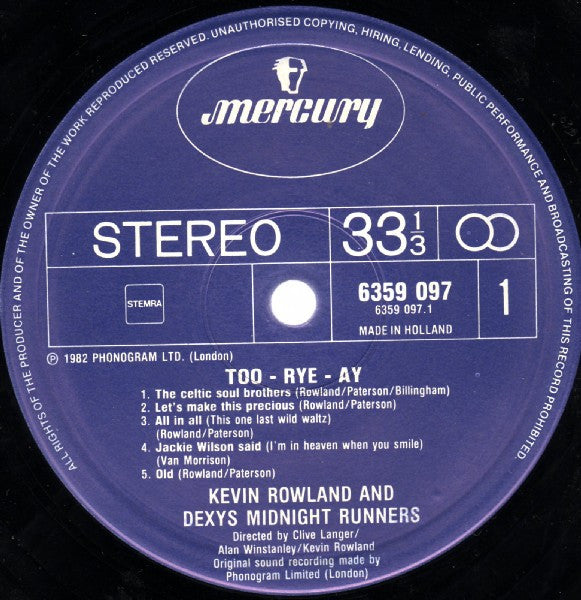 Kevin Rowland & Dexys Midnight Runners : Too-Rye-Ay (LP, Album)