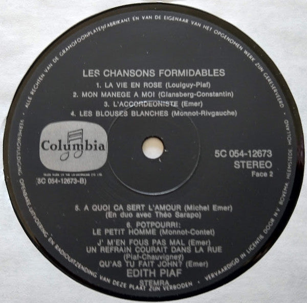 Edith Piaf : Les Chansons Formidables (LP, Comp)