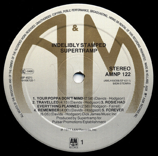 Supertramp : Indelibly Stamped (LP, Album, RE)