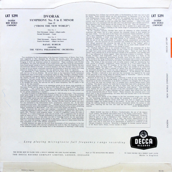 Antonín Dvořák - Rafael Kubelik Conducting Wiener Philharmoniker : Symphony No.5 In E Minor ('From The New World') Opus 95 (LP, Mono)