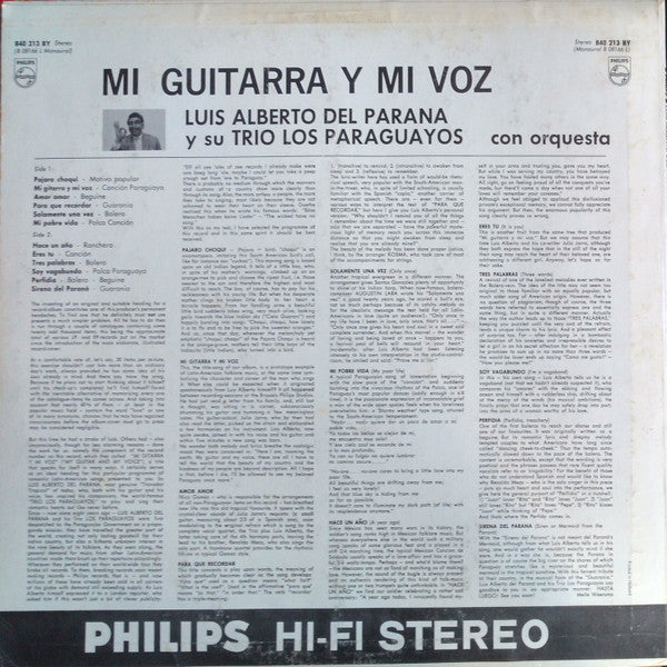 Luis Alberto del Parana y Los Paraguayos : Mi Guitarra Y Mi Voz (LP, Comp)