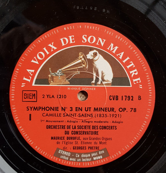 Saint-Saëns* - Orchestre De La Société Des Concerts Du Conservatoire, Maurice Duruflé, Georges Prêtre : Symphonie N° 3 En Ut Mineur Avec Orgue, Op. 78 (LP, RE)