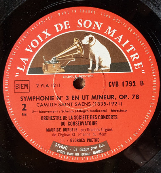 Saint-Saëns* - Orchestre De La Société Des Concerts Du Conservatoire, Maurice Duruflé, Georges Prêtre : Symphonie N° 3 En Ut Mineur Avec Orgue, Op. 78 (LP, RE)