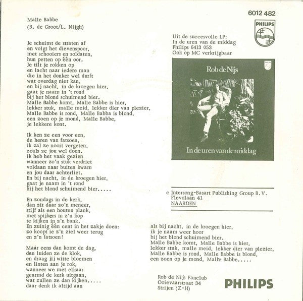 Rob de Nijs : Malle Babbe / Te Lang Van Huis (7", Single)