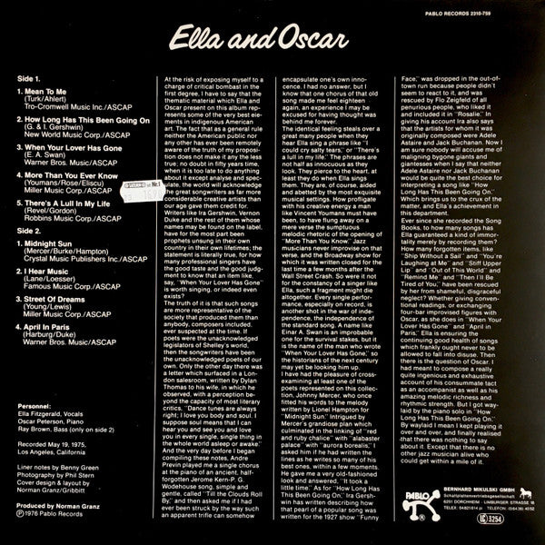 Ella Fitzgerald & Oscar Peterson : Ella And Oscar (LP, Album)
