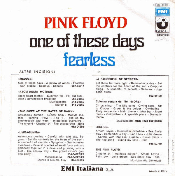 Pink Floyd : One Of These Days / Fearless (7", Single)