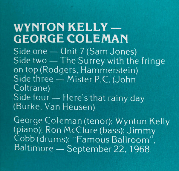 Wynton Kelly, George Coleman : Live In Baltimore (2xLP, RE)