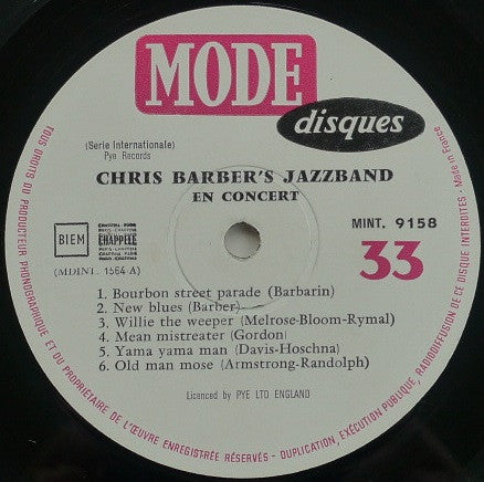 Chris Barber's Jazz Band : In Concert (LP, Album, Mono)