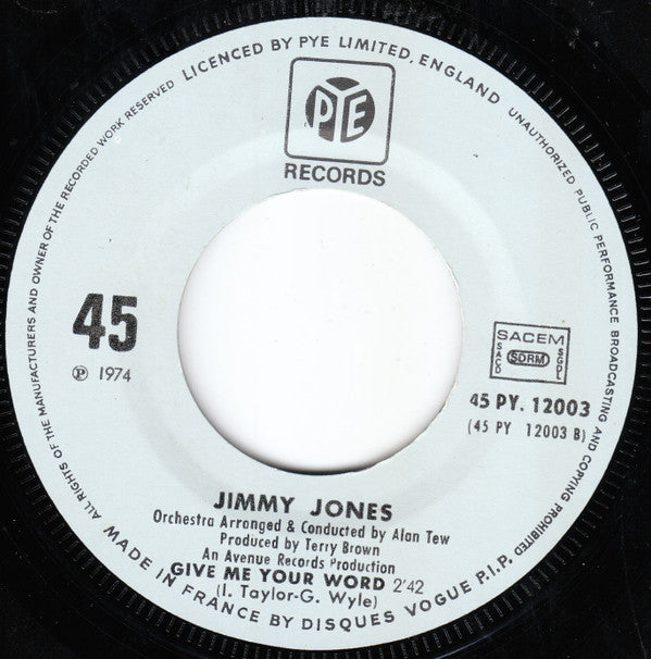 Jimmy Jones (12) : It's Too Late Now (7", Single)