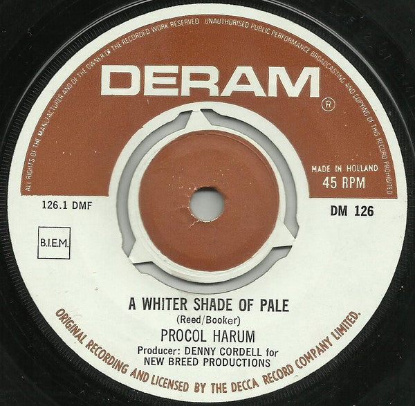 Procol Harum : A Whiter Shade Of Pale / Lime Street Blues (7", Single, Yel)