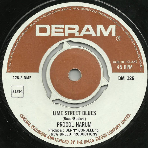 Procol Harum : A Whiter Shade Of Pale / Lime Street Blues (7", Single, Yel)