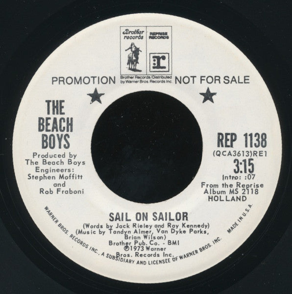 The Beach Boys : Sail On Sailor (7", Single, Promo, Whi)