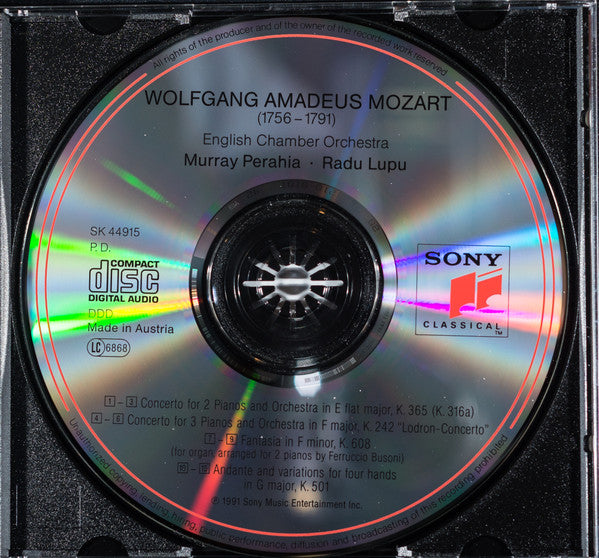 Wolfgang Amadeus Mozart / English Chamber Orchestra, Murray Perahia, Radu Lupu : Concertos For Two & Three Pianos - Andante And Variations For Four Hands In C Major, K. 501 - Fantasia In F Minor, K. 608 (CD, Album)