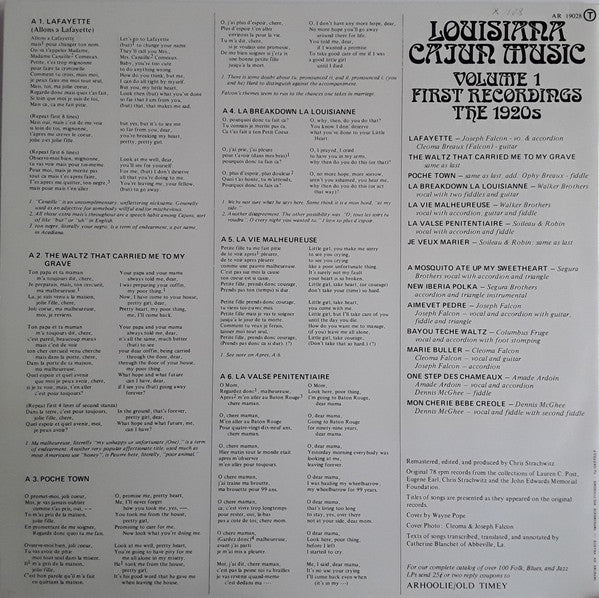 Various : Louisiana Cajun Music Volume 1 - First Recordings - The 1920's (LP, Comp)