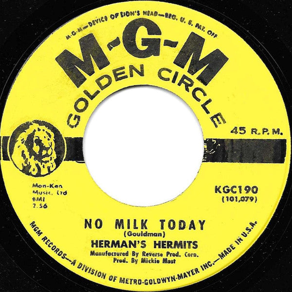 Herman's Hermits : No Milk Today (7", Single, RE)