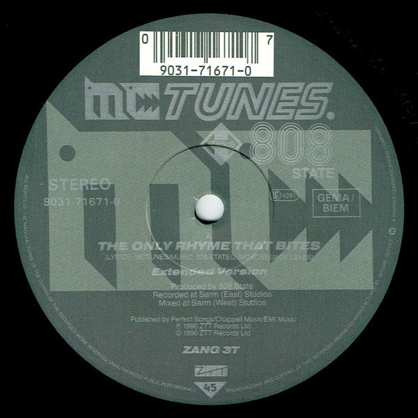 MC Tunes Versus 808 State : The Only Rhyme That Bites (12")