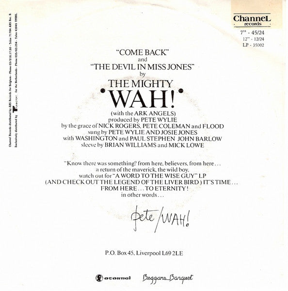 The Mighty Wah!* : Come Back (7", Single)