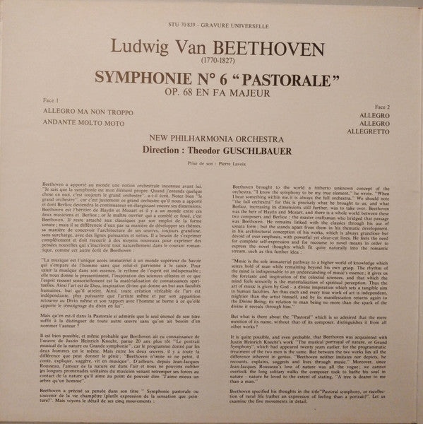 Ludwig van Beethoven, New Philharmonia Orchestra, Theodor Guschlbauer : Symphonie Pastorale N°6 En Fa Majeur Op. 68 (LP)