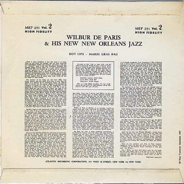 Wilbur De Paris And His New New Orleans Jazz : Wilbur De Paris And His New New Orleans Jazz (Vol. 2) (7", EP)