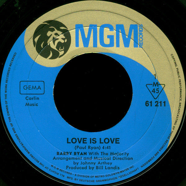 Barry Ryan With The Majority : Love Is Love (7", Single, Mono)