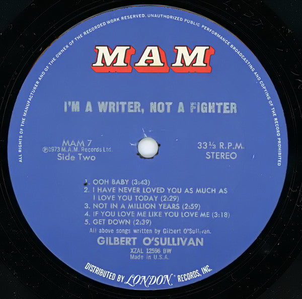 Gilbert O'Sullivan : I'm A Writer, Not A Fighter (LP, Album, Bes)