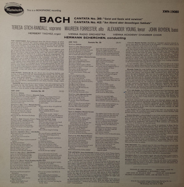 Johann Sebastian Bach ; Hermann Scherchen, ORF Symphonieorchester, Wiener Akademie Kammerchor : Bach: Cantata No. 35 & Cantata No. 42 (LP, Album, Mono)