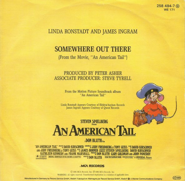 Linda Ronstadt And James Ingram : Somewhere Out There (7", Single)